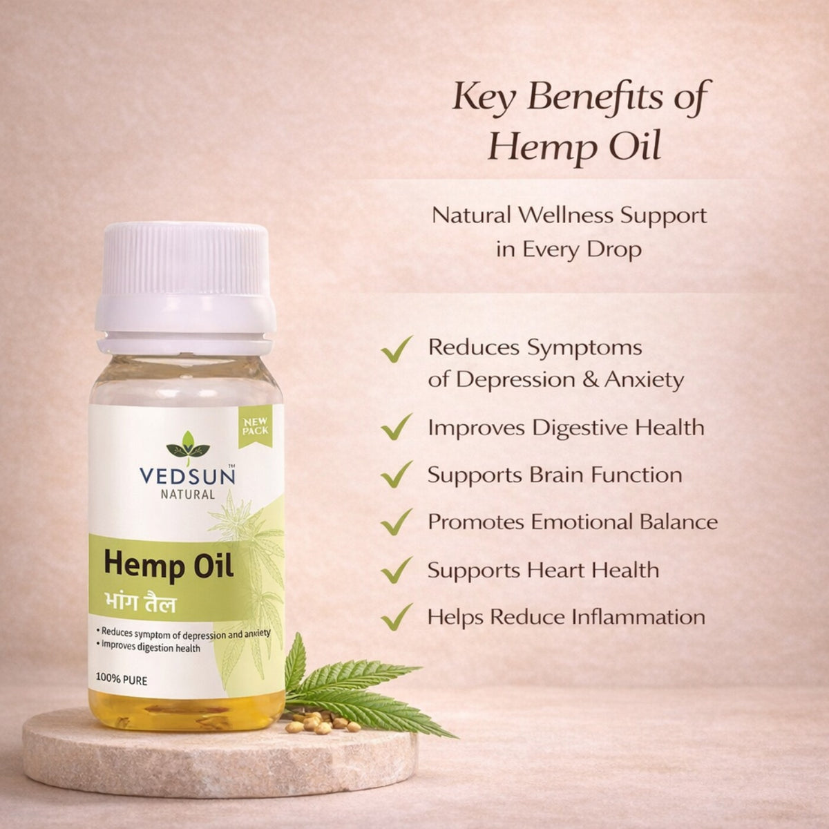 Hemp Oil by Vedsun – 100% Pure Hemp Seed Oil for Skin, Hair & Omega Wellness Support