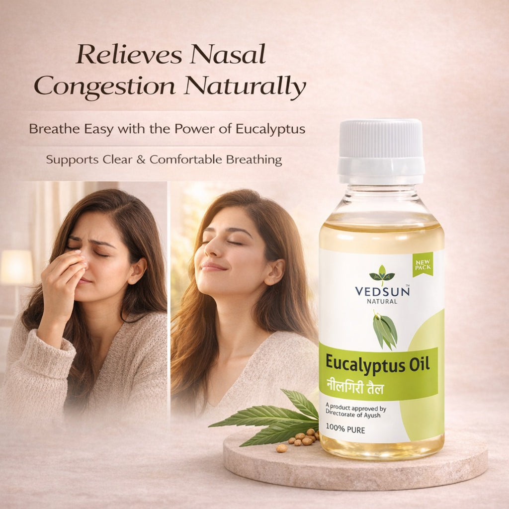 Eucalyptus Oil by Vedsun – 100% Pure Essential Oil for Cold, Pain Relief & Respiratory Support