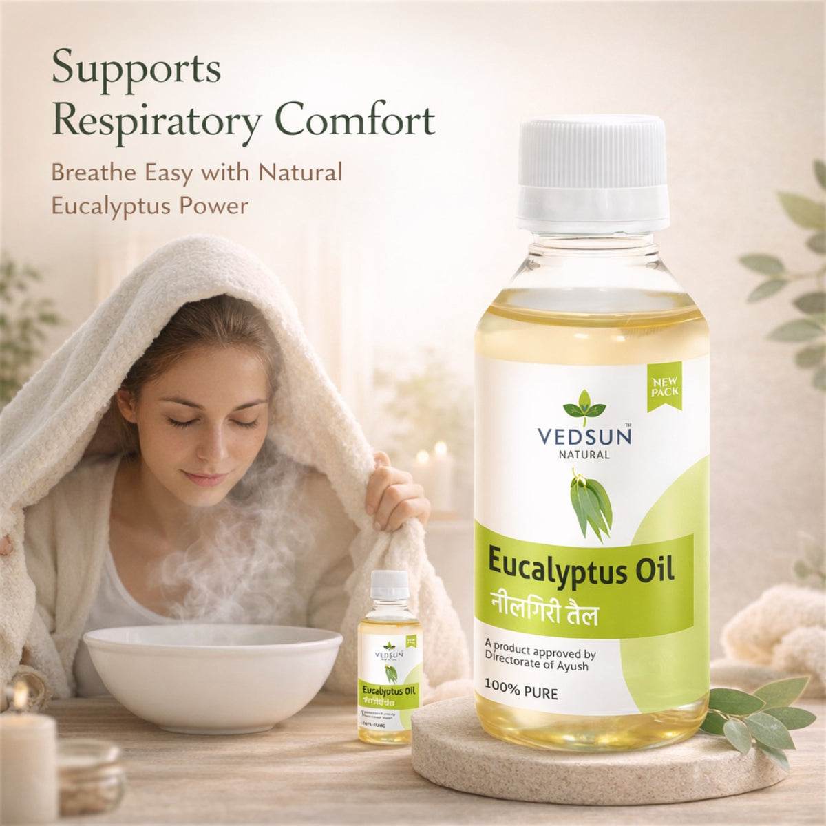 Eucalyptus Oil by Vedsun – 100% Pure Essential Oil for Cold, Pain Relief & Respiratory Support
