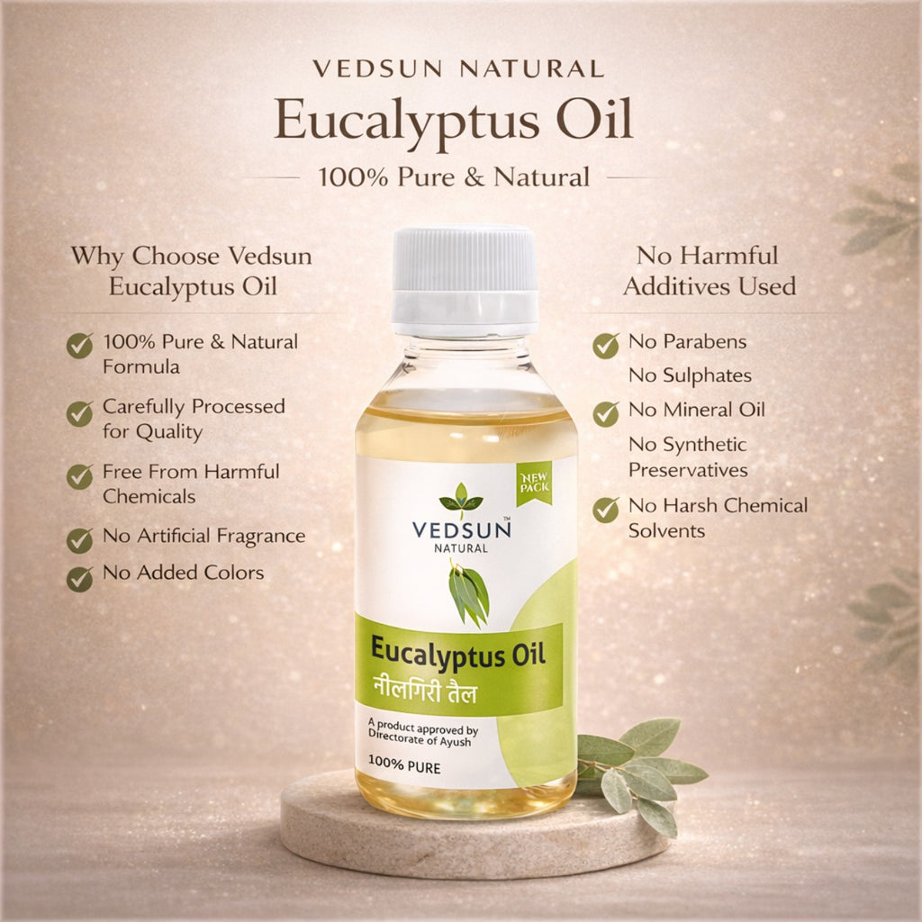 Eucalyptus Oil by Vedsun – 100% Pure Essential Oil for Cold, Pain Relief & Respiratory Support