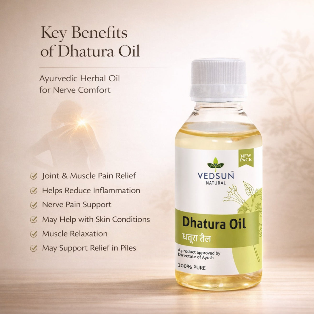 Dhatura Oil by Vedsun – 100% Pure Ayurvedic Oil for Joint Support & Pain Relief Massage