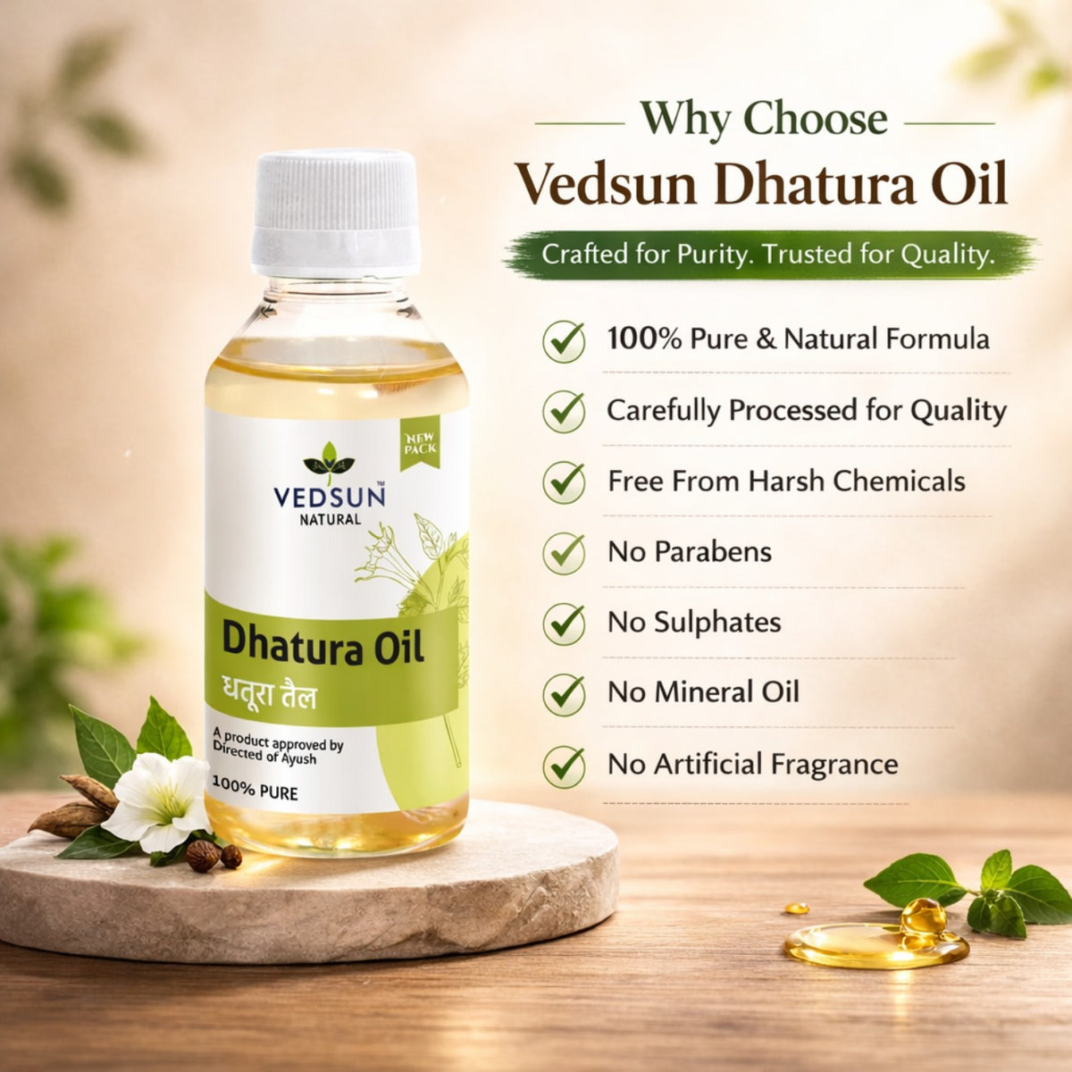 Dhatura Oil by Vedsun – 100% Pure Ayurvedic Oil for Joint Support & Pain Relief Massage