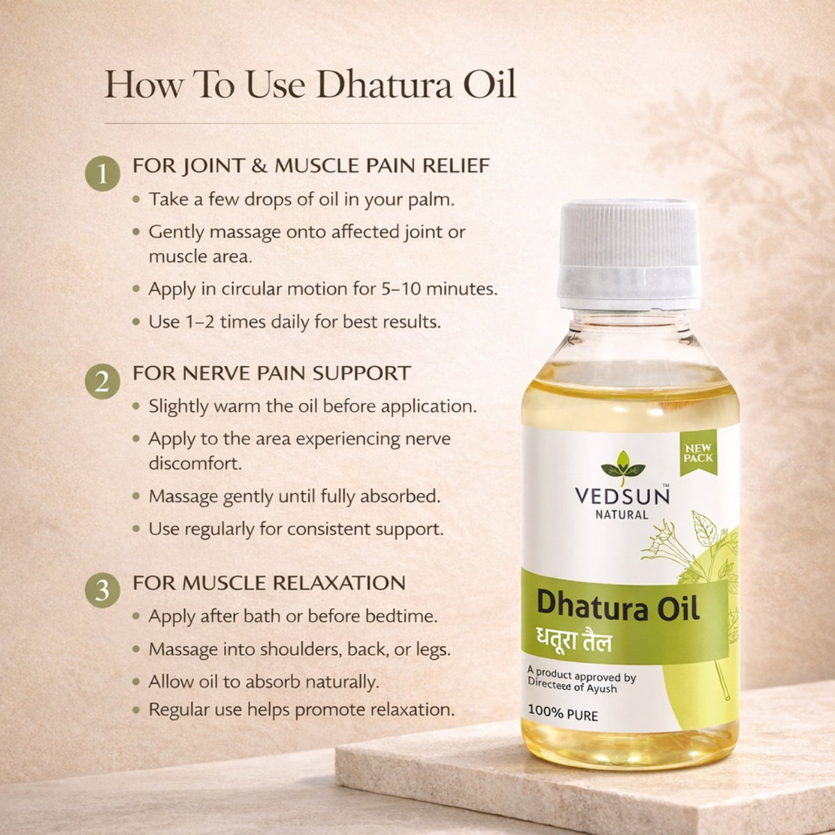 Dhatura Oil by Vedsun – 100% Pure Ayurvedic Oil for Joint Support & Pain Relief Massage
