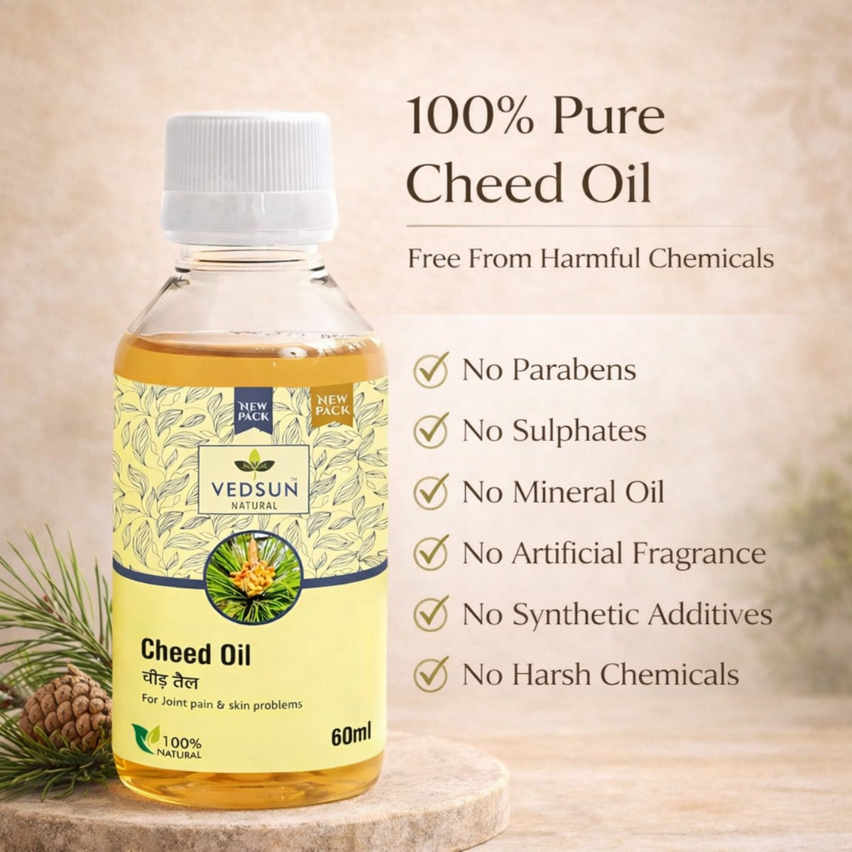 Cheed Oil by Vedsun – 100% Pure Pine Essential  Oil for Cleaning, Aromatherapy & Wellness