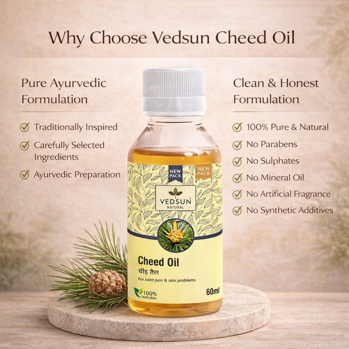 Cheed Oil by Vedsun – 100% Pure Pine Essential  Oil for Cleaning, Aromatherapy & Wellness