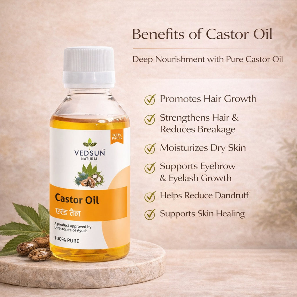 Castor Oil by Vedsun – 100% Pure Cold Pressed Oil for Hair Growth & Skin Nourishment
