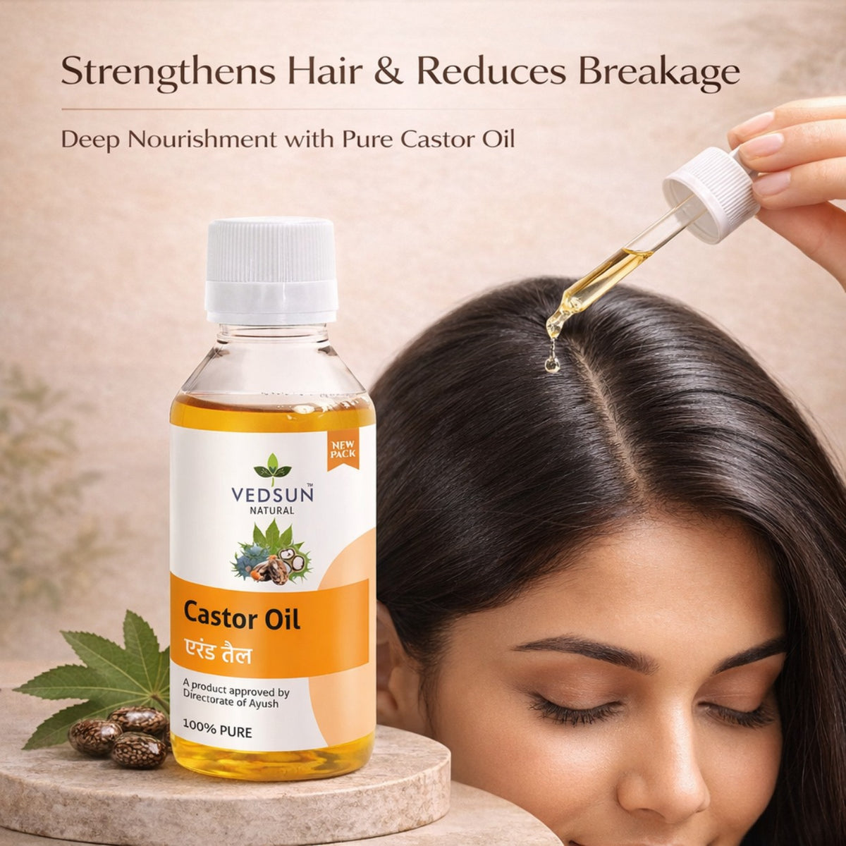 Castor Oil by Vedsun – 100% Pure Cold Pressed Oil for Hair Growth & Skin Nourishment
