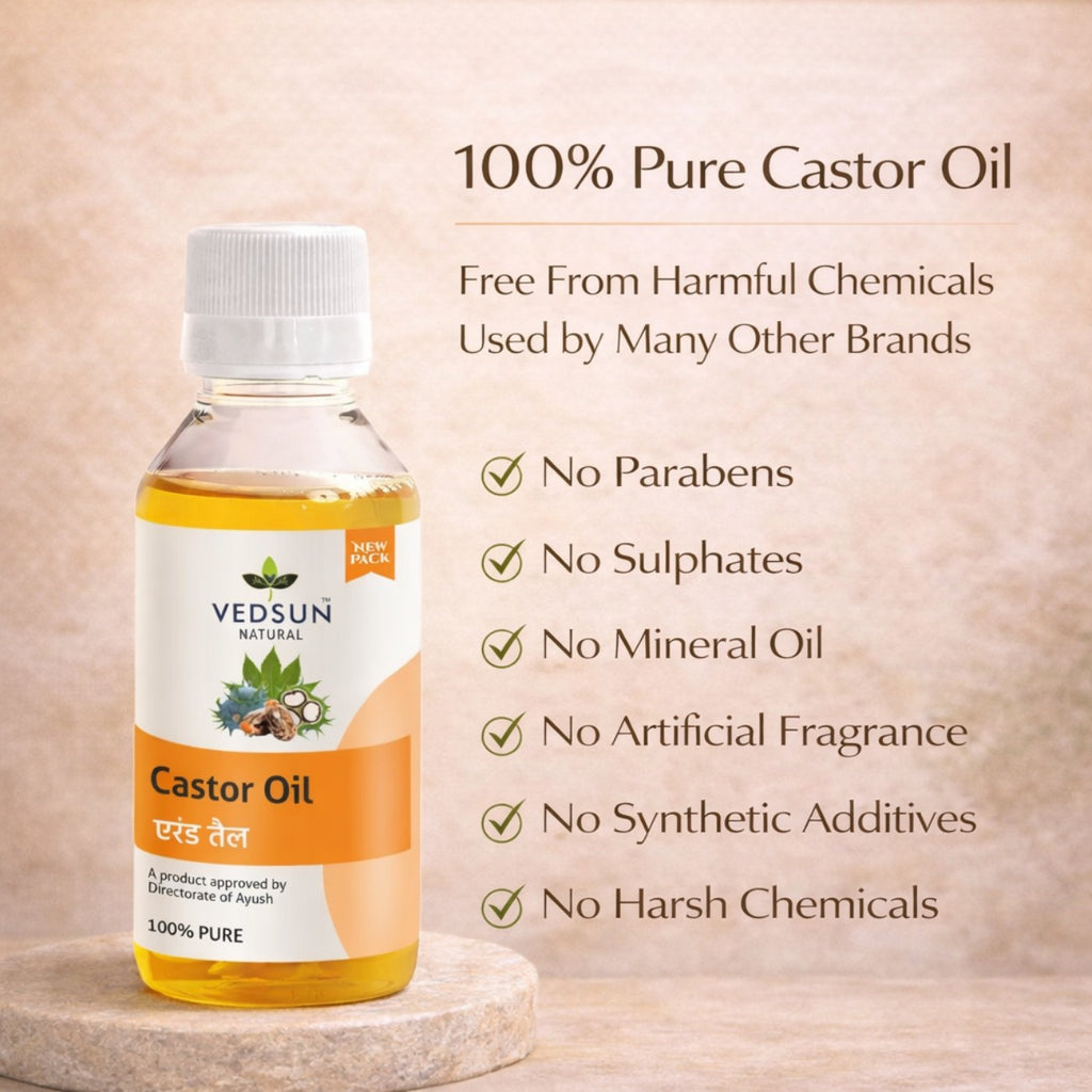 Castor Oil by Vedsun – 100% Pure Cold Pressed Oil for Hair Growth & Skin Nourishment