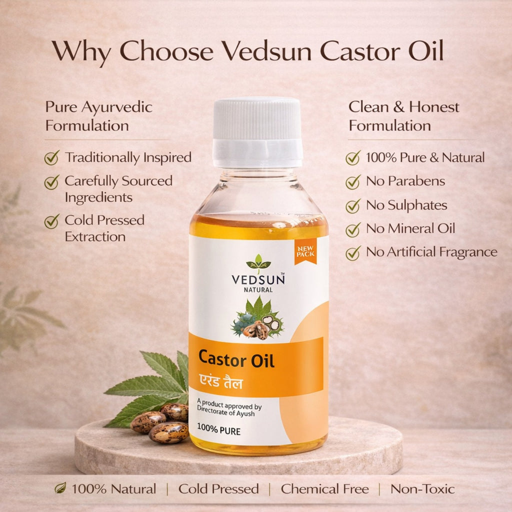 Castor Oil by Vedsun – 100% Pure Cold Pressed Oil for Hair Growth & Skin Nourishment