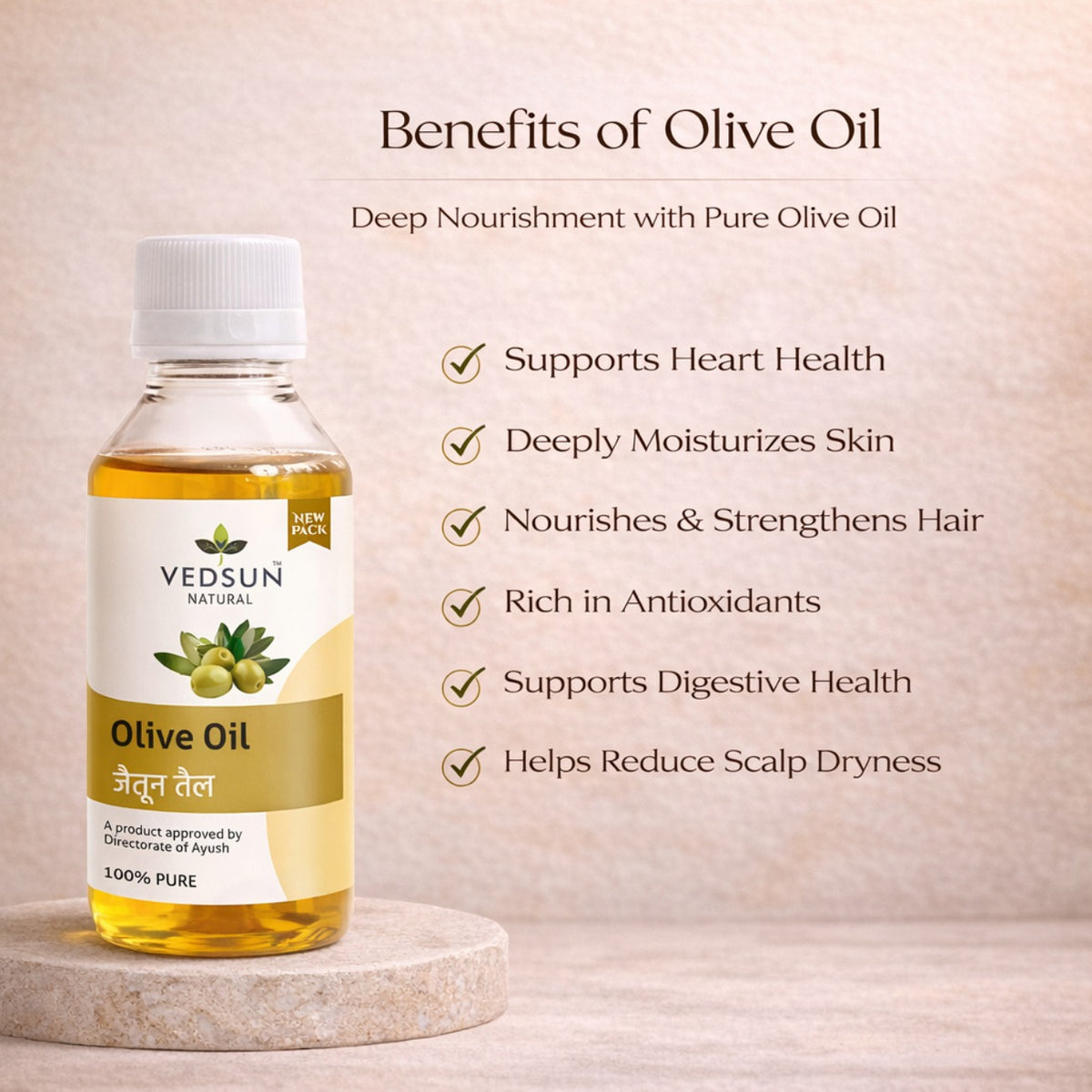 Olive Oil by Vedsun – 100% Pure Extra Virgin Oil for Cooking, Hair & Skin Care