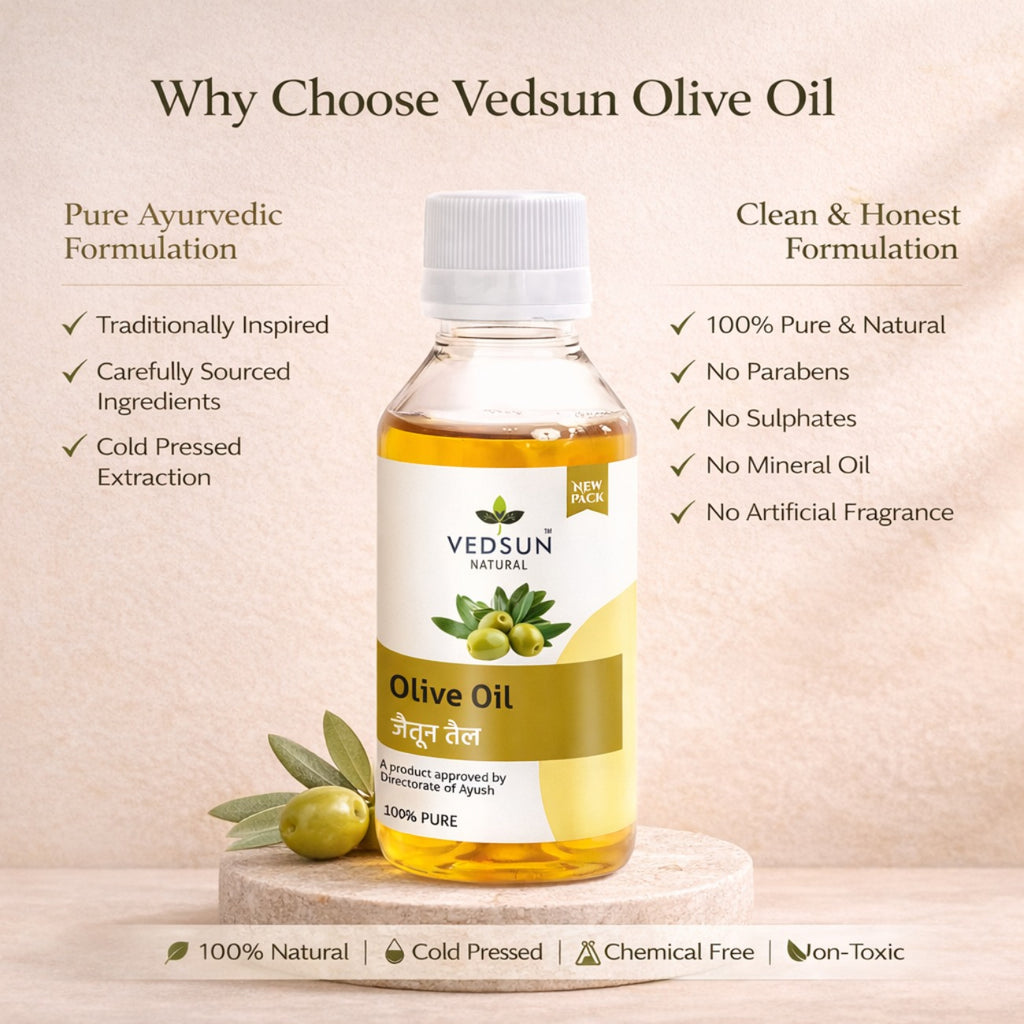 Olive Oil by Vedsun – 100% Pure Extra Virgin Oil for Cooking, Hair & Skin Care