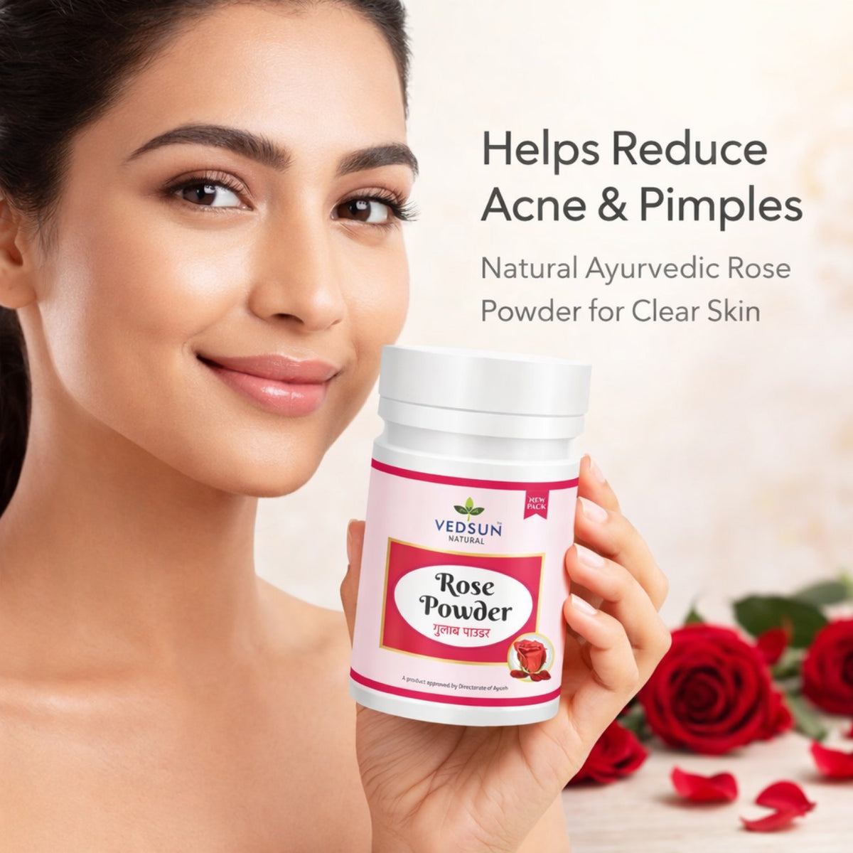 Rose Powder by Vedsun – 100% Pure Rose Petal Powder for Face Pack, Skin Glow & Care
