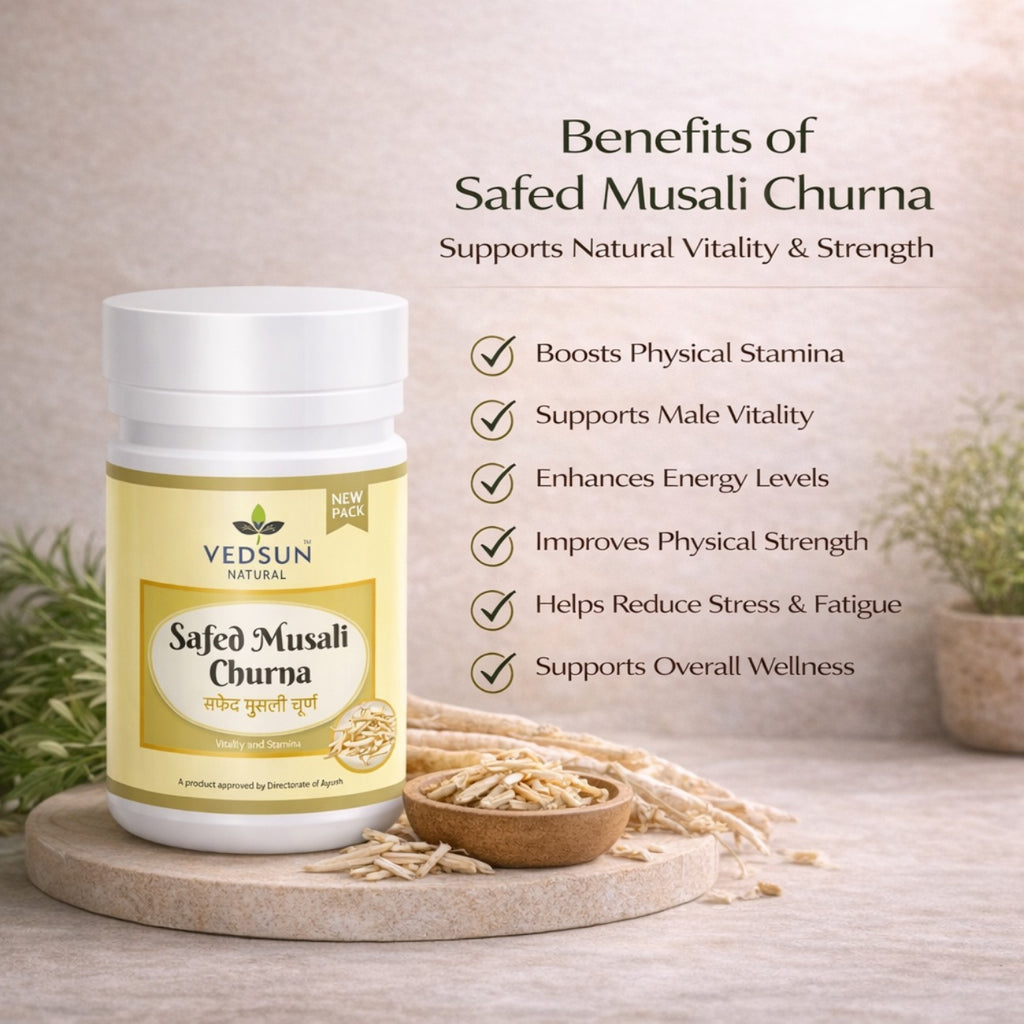 Safed Musli Churna by Vedsun – 100% Pure Powder for Stamina, Strength & Wellness
