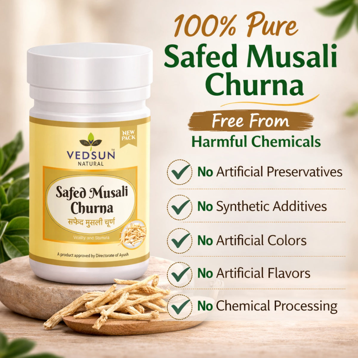 Safed Musli Churna by Vedsun – 100% Pure Powder for Stamina, Strength & Wellness