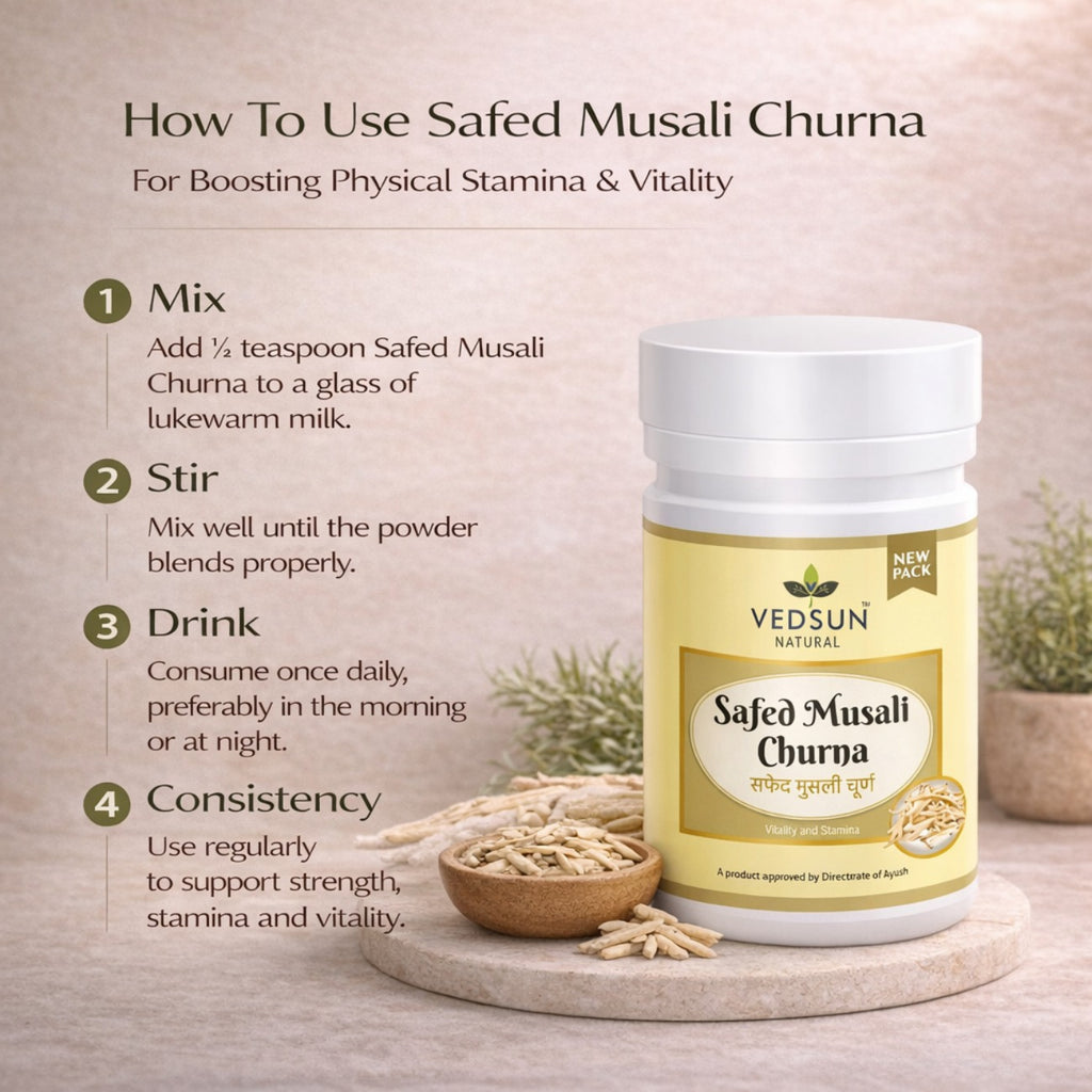 Safed Musli Churna by Vedsun – 100% Pure Powder for Stamina, Strength & Wellness