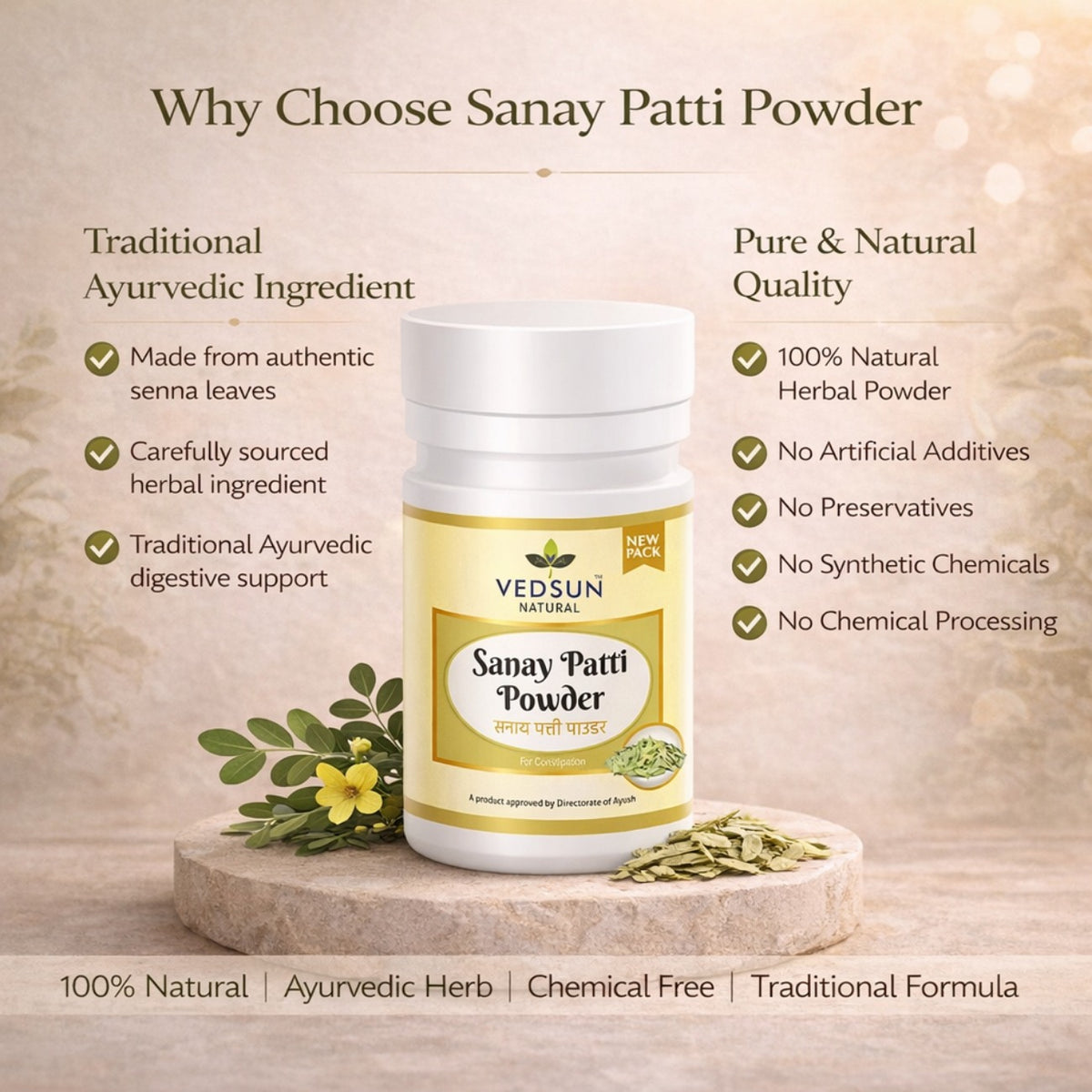Sanay Patti Powder by Vedsun – 100% Pure Senna Powder Powder for Digestion & Wellness