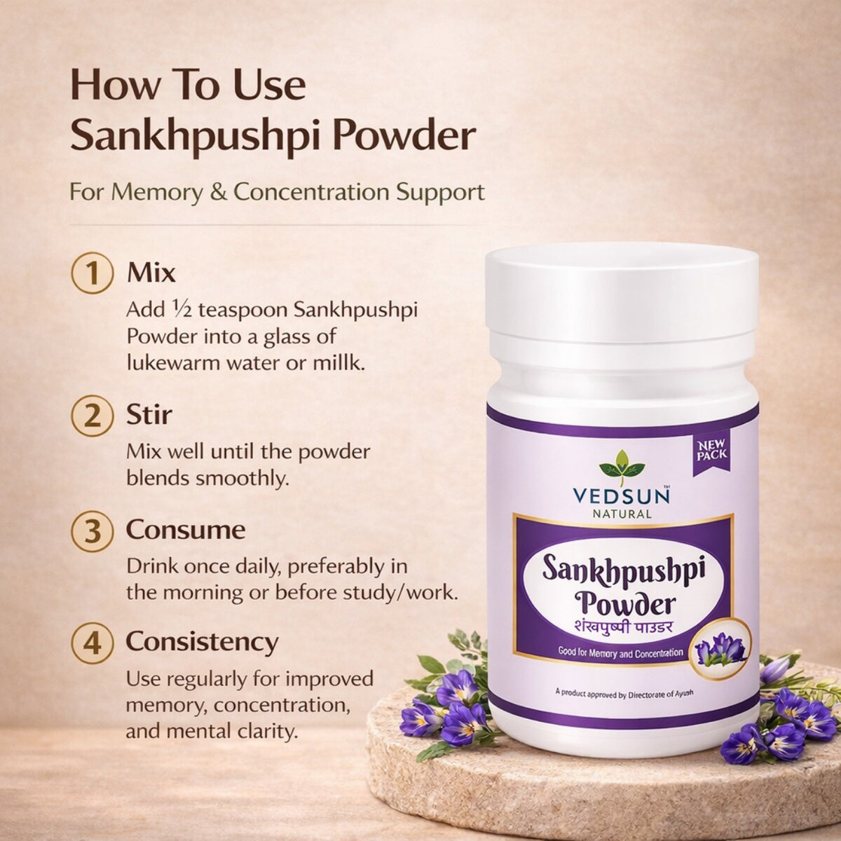 Shankhpushpi Powder by Vedsun – 100% Pure Churna for Memory, Mind Calm & Focus