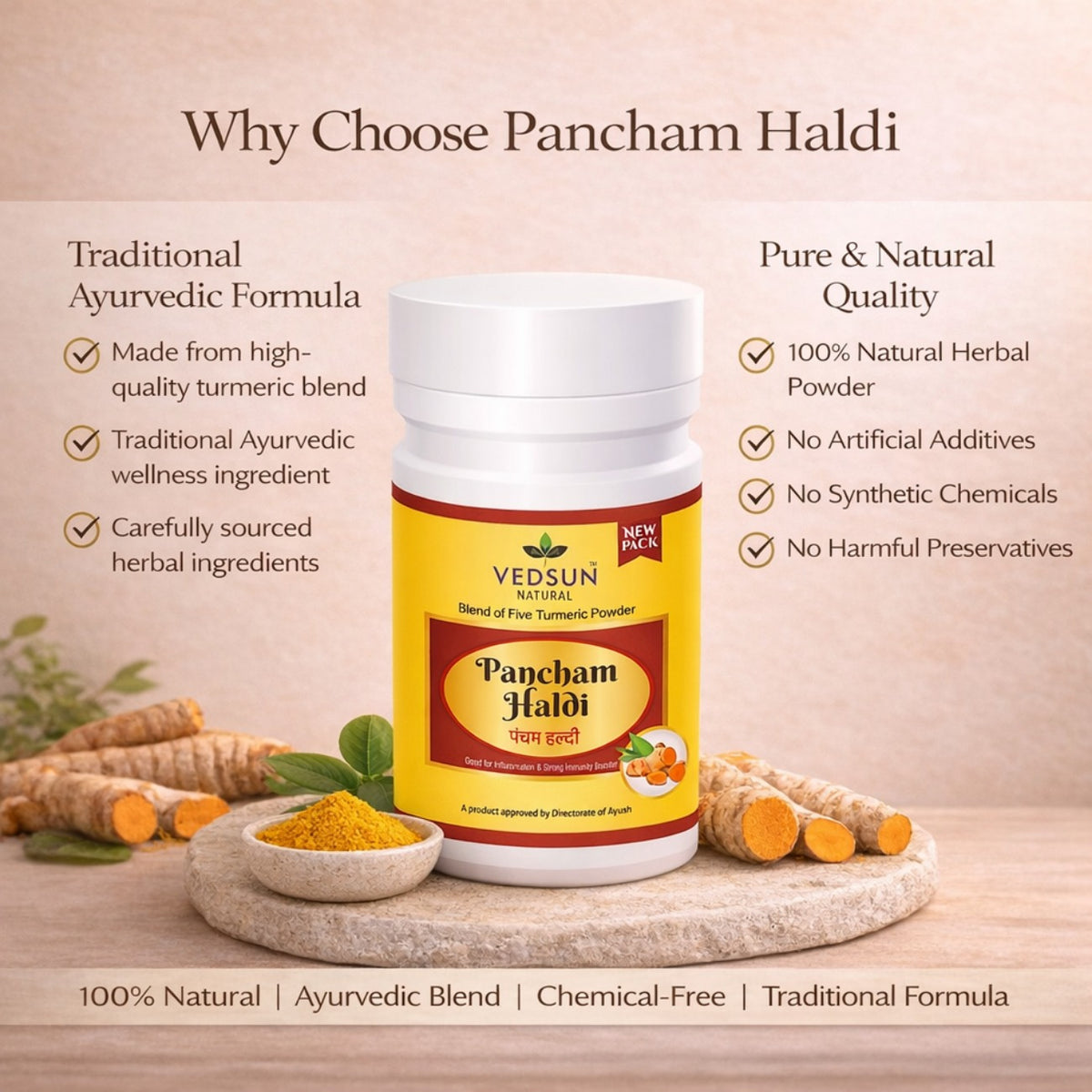 Pancham Haldi by Vedsun – 100% Pure Turmeric Powder for Skin Glow & Ayurvedic Use