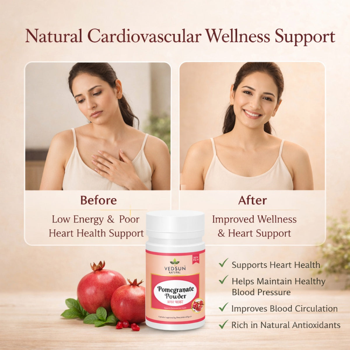 Pomegranate Powder by Vedsun – 100% Pure Anar Powder for Skin Glow & Anti-Aging Care