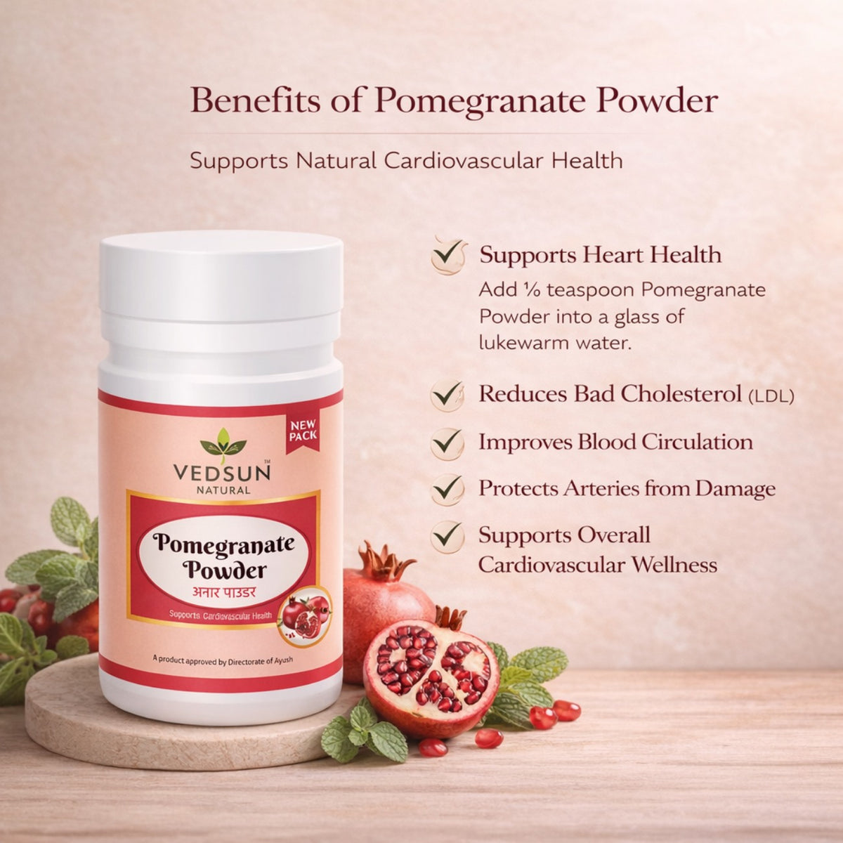 Pomegranate Powder by Vedsun – 100% Pure Anar Powder for Skin Glow & Anti-Aging Care