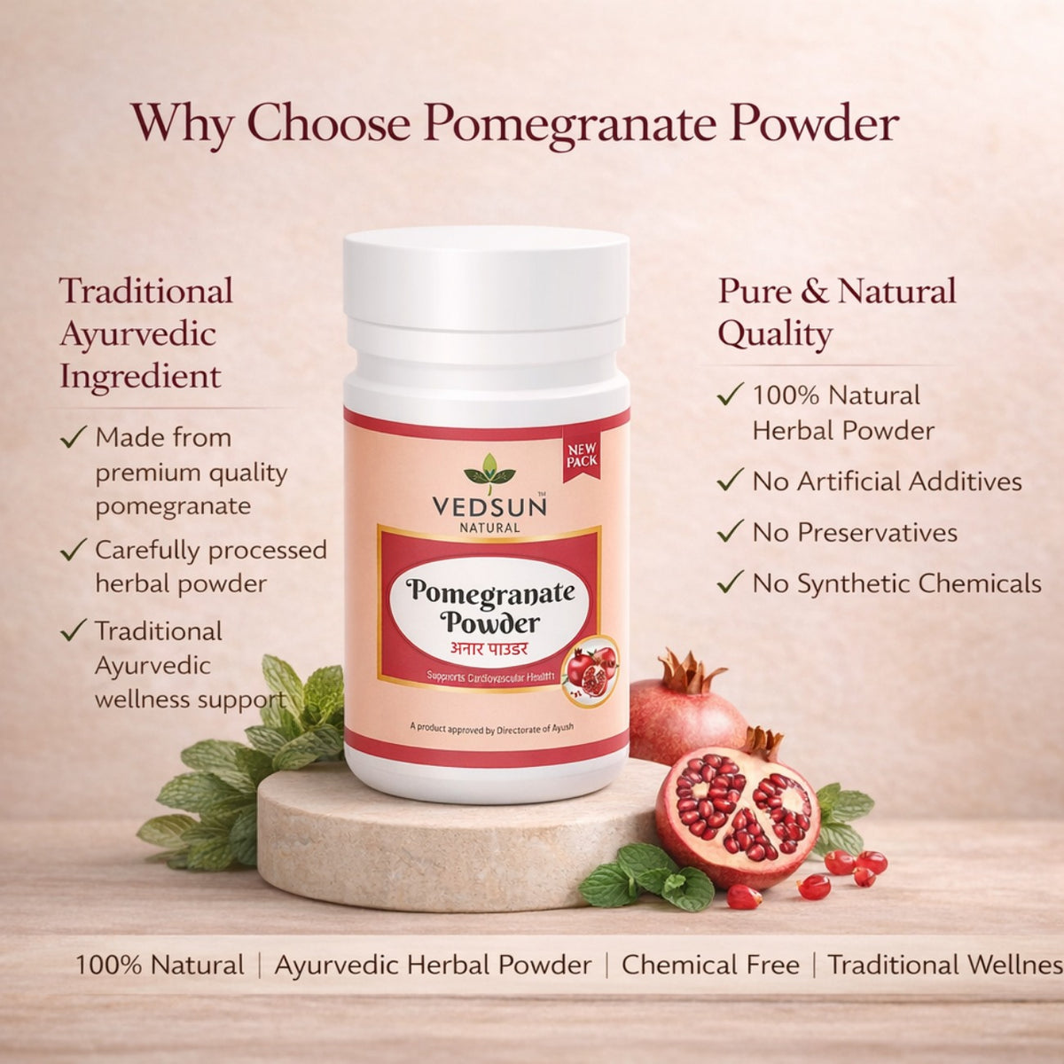 Pomegranate Powder by Vedsun – 100% Pure Anar Powder for Skin Glow & Anti-Aging Care