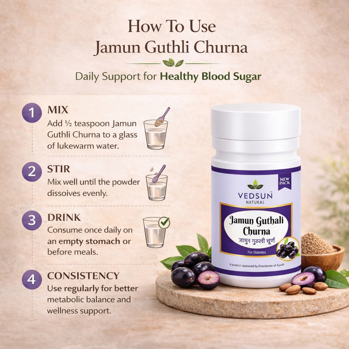Jamun Guthli Churna by Vedsun – 100% Pure Seed Powder for Metabolic & Digestive Support
