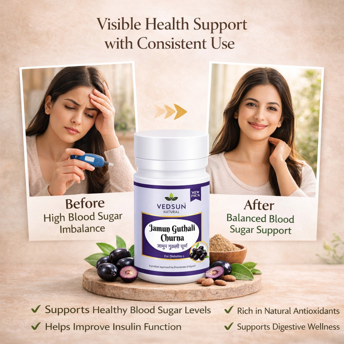 Jamun Guthli Churna by Vedsun – 100% Pure Seed Powder for Metabolic & Digestive Support