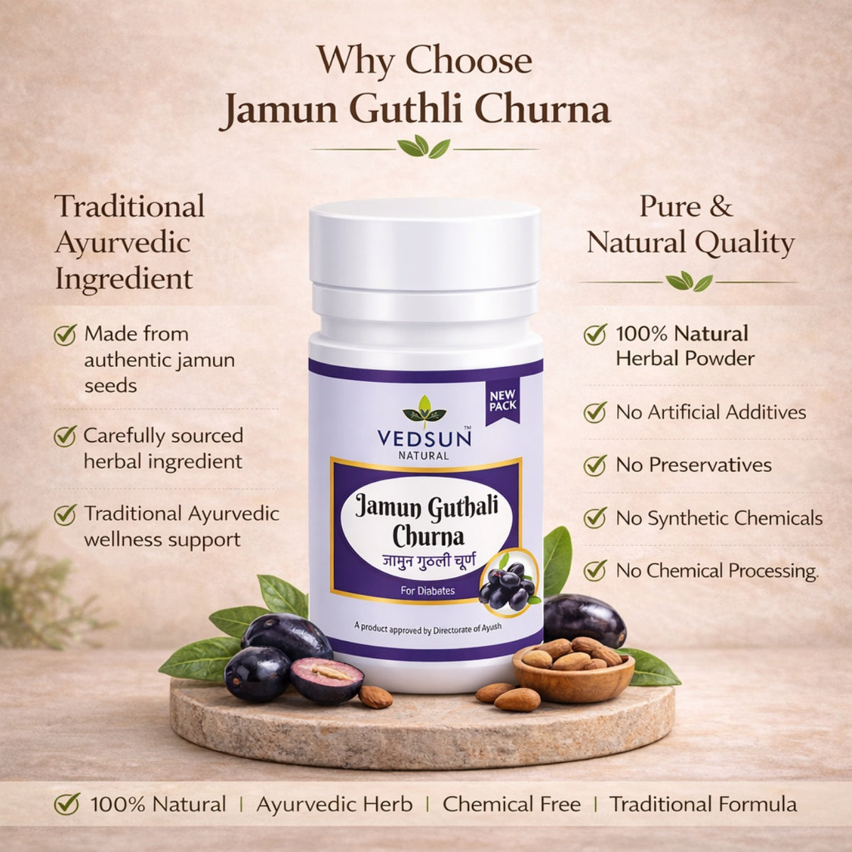 Jamun Guthli Churna by Vedsun – 100% Pure Seed Powder for Metabolic & Digestive Support