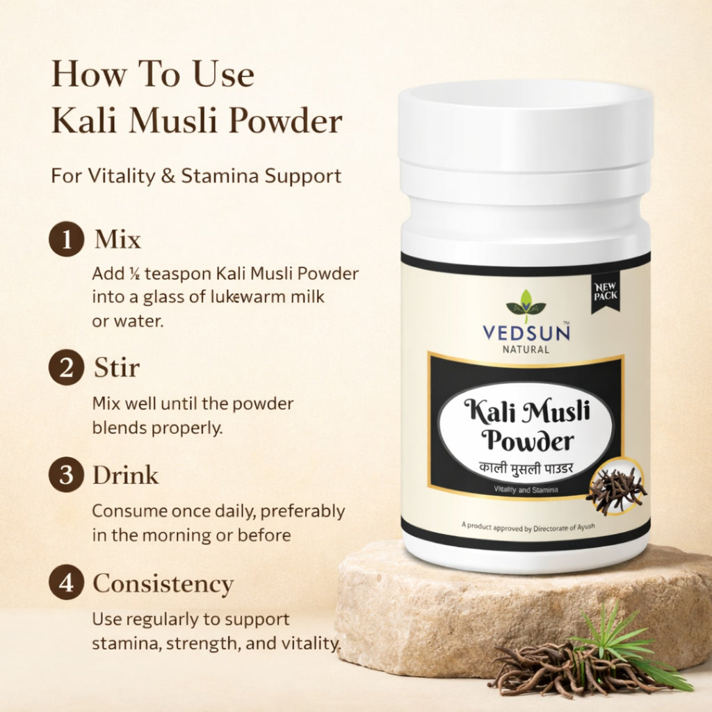Kali Musli Churna by Vedsun – 100% Pure Black Musli Powder for Stamina & Energy Support