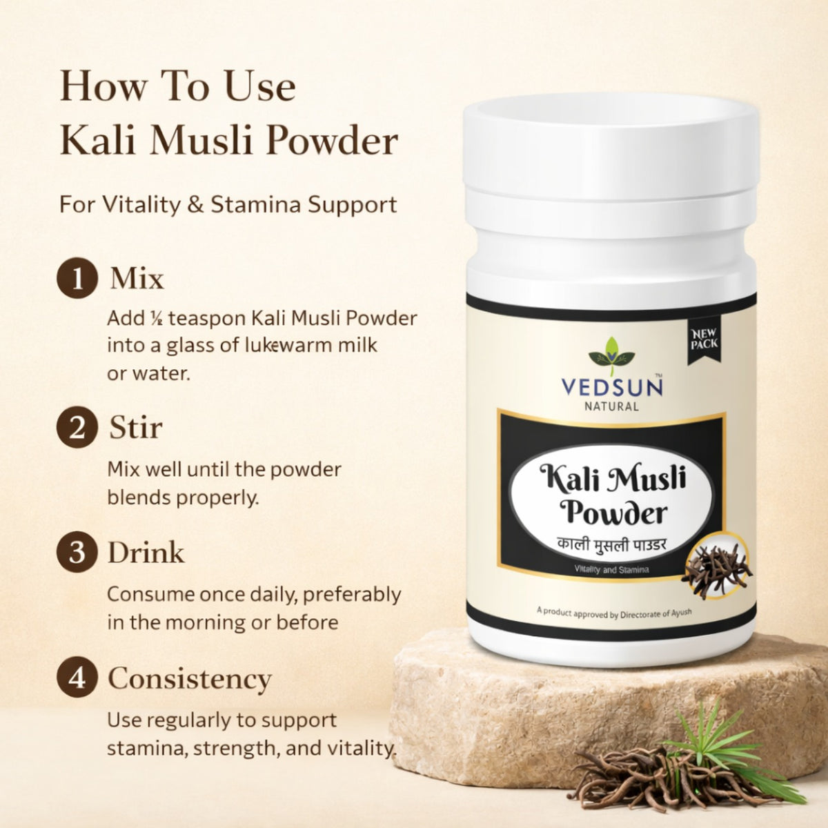 Kali Musli Churna by Vedsun – 100% Pure Black Musli Powder for Stamina & Energy Support