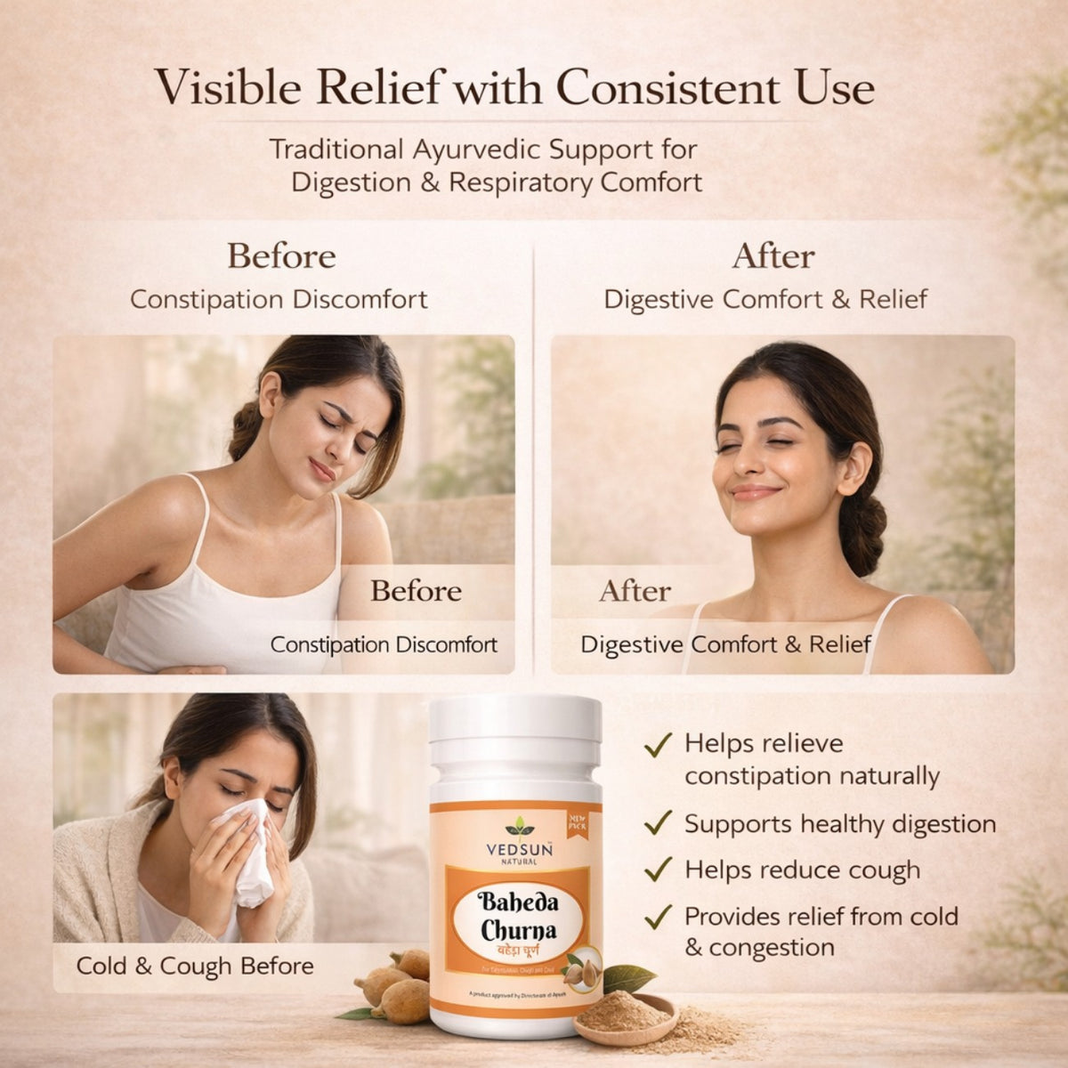 Baheda Churna 100gm by Vedsun – 100% Pure Bibhitaki Powder for Gut Health & Detox Support
