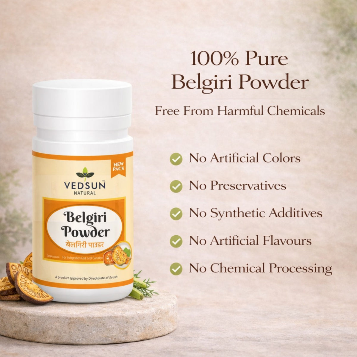 Belgiri Powder 100gm by Vedsun – 100% Pure Bilva (Bael) Powder for Gut Health & Detox Care