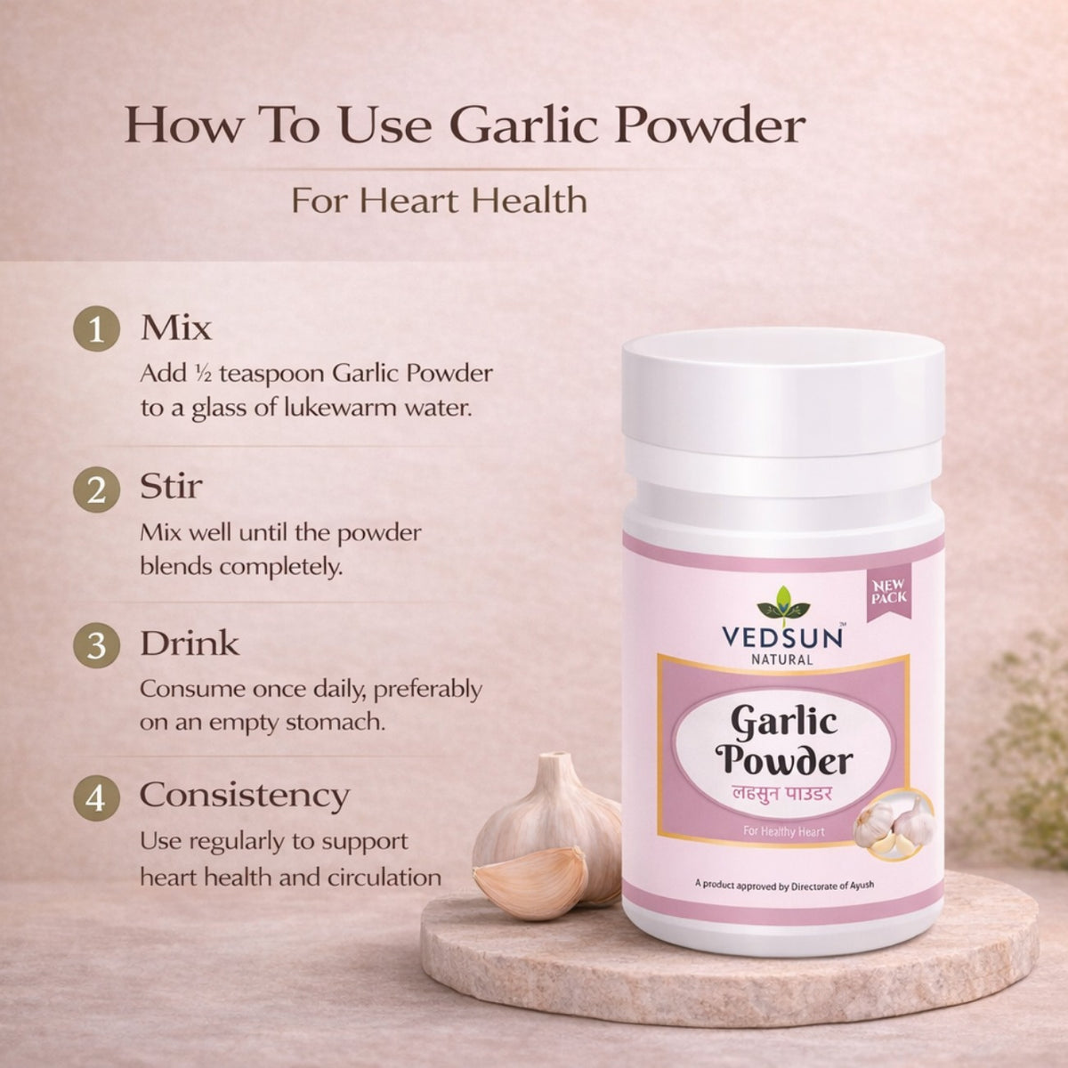 Garlic Powder by Vedsun – 100% Pure Lahsun Powder for Immunity & Digestive Support