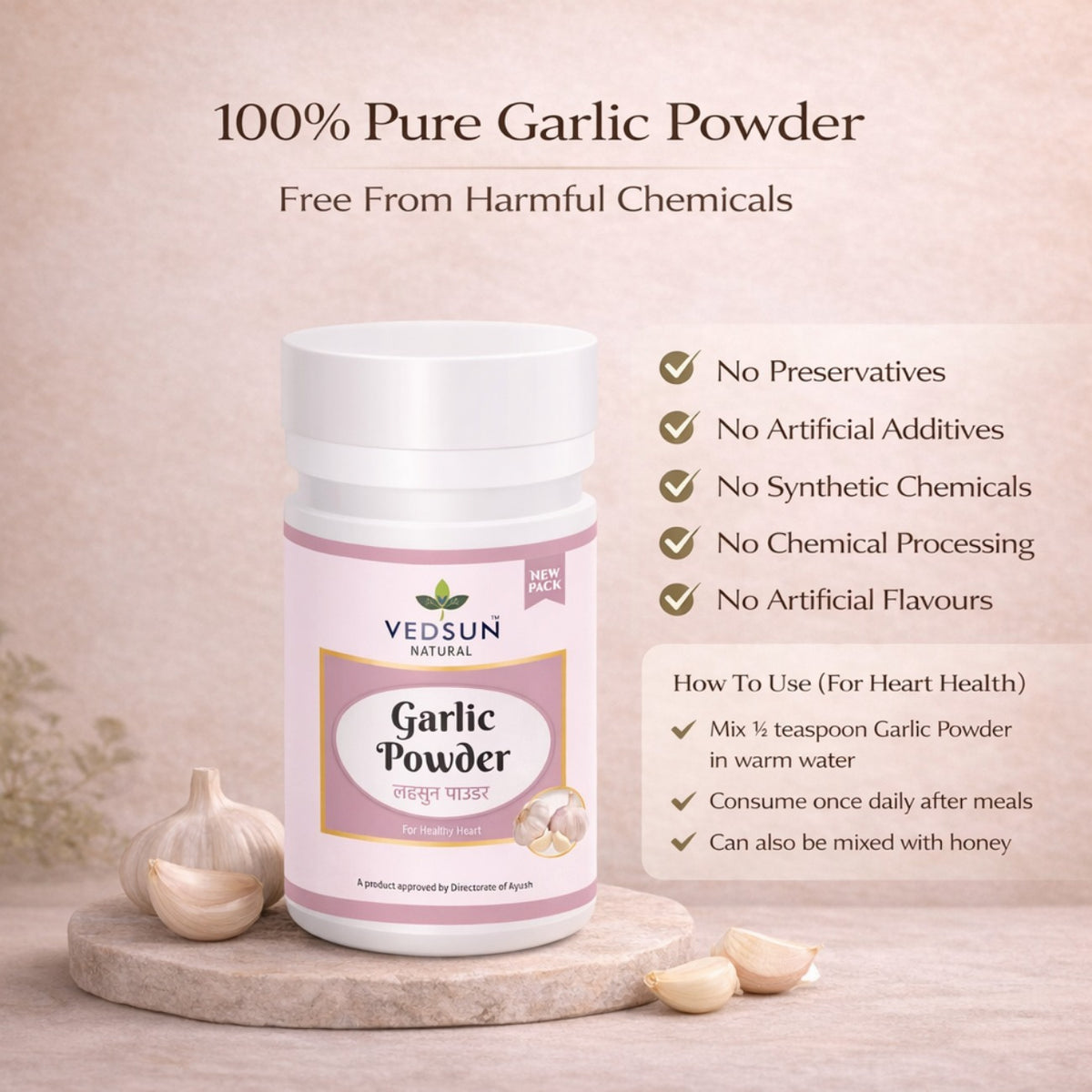 Garlic Powder by Vedsun – 100% Pure Lahsun Powder for Immunity & Digestive Support