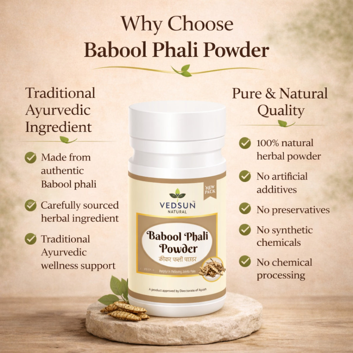 Babool Phali Powder by Vedsun – 100% Pure Acacia Powder for Teeth & Gum Care