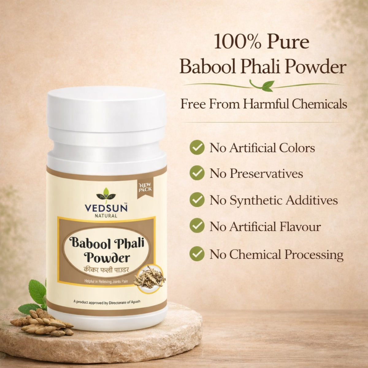 Babool Phali Powder by Vedsun – 100% Pure Acacia Powder for Teeth & Gum Care