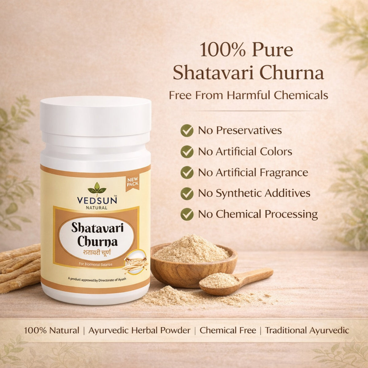 Shatavari Powder 100gm by Vedsun – 100% Pure Asparagus Racemosus Powder for Hormonal & Reproductive Wellness