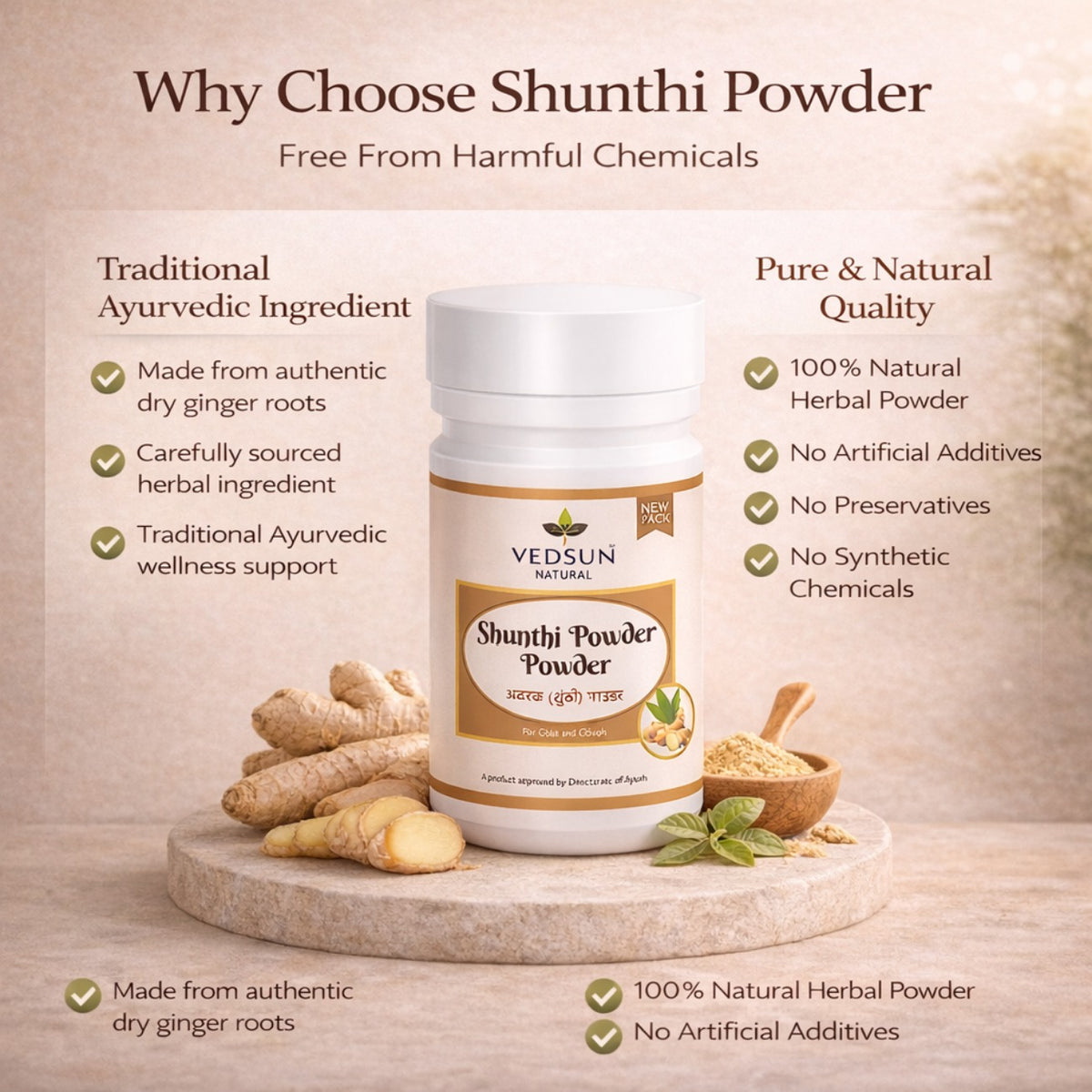 Shunthi Powder by Vedsun – 100% Pure Dry Ginger (Sonth) Powder for Digestion & Immunity