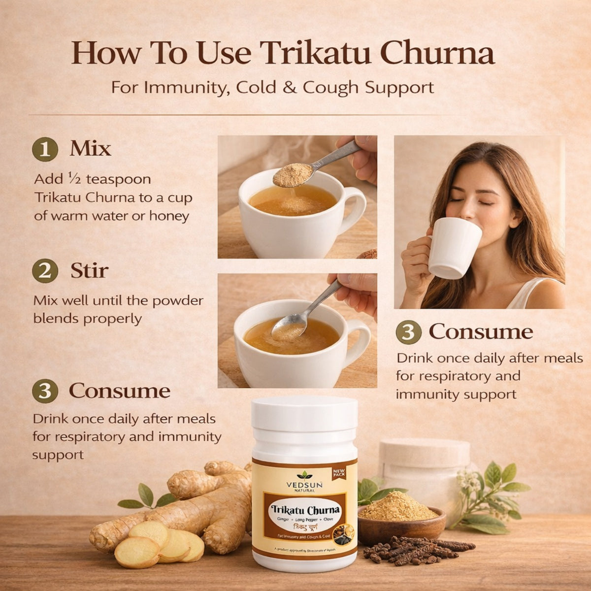 Trikatu Churna – Classical Ayurvedic Blend of Ginger, Black Pepper & Long Pepper for Digestive Health