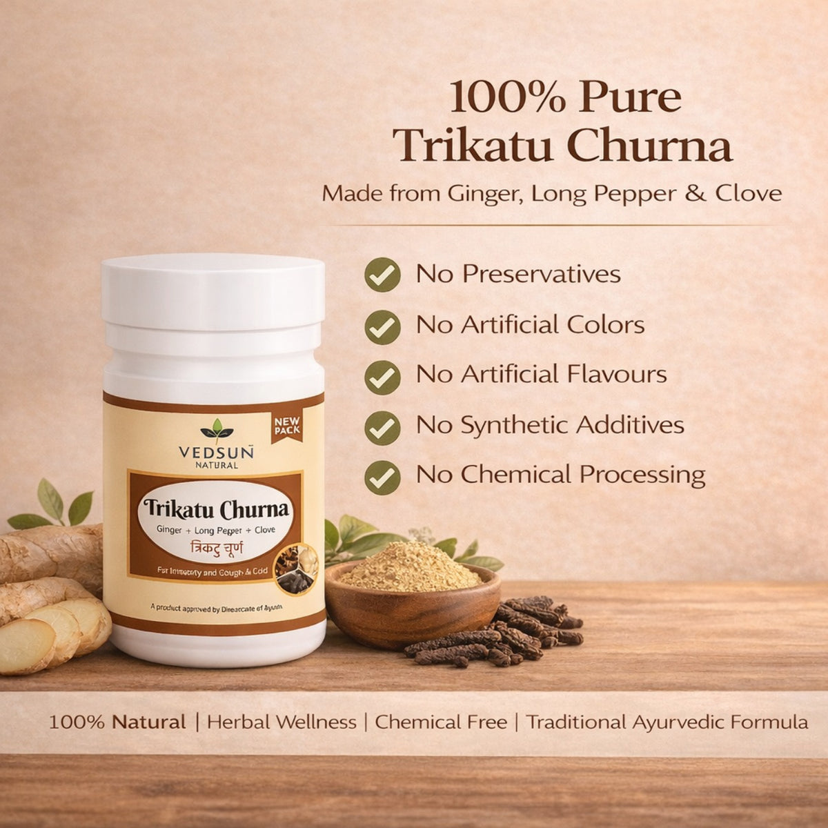 Trikatu Churna – Classical Ayurvedic Blend of Ginger, Black Pepper & Long Pepper for Digestive Health