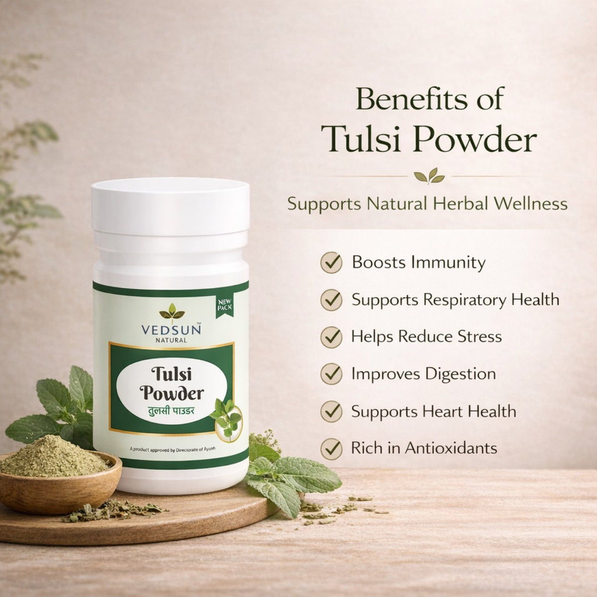 Tulsi Powder by Vedsun – 100% Pure Ocimum Sanctum Powder for Immunity & Respiratory Support