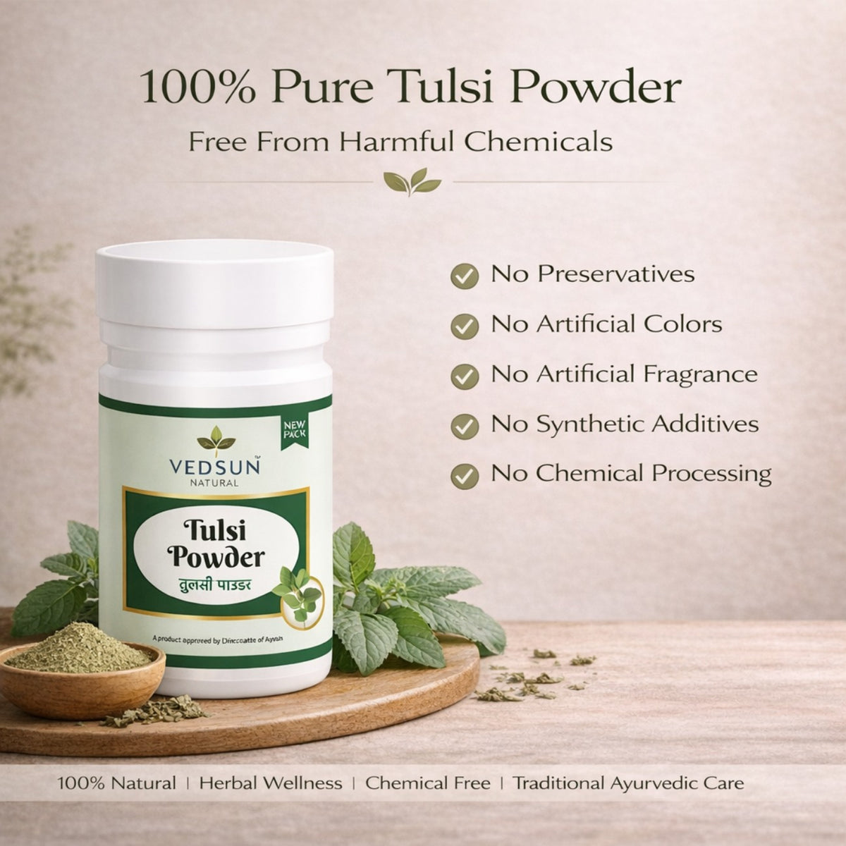 Tulsi Powder by Vedsun – 100% Pure Ocimum Sanctum Powder for Immunity & Respiratory Support