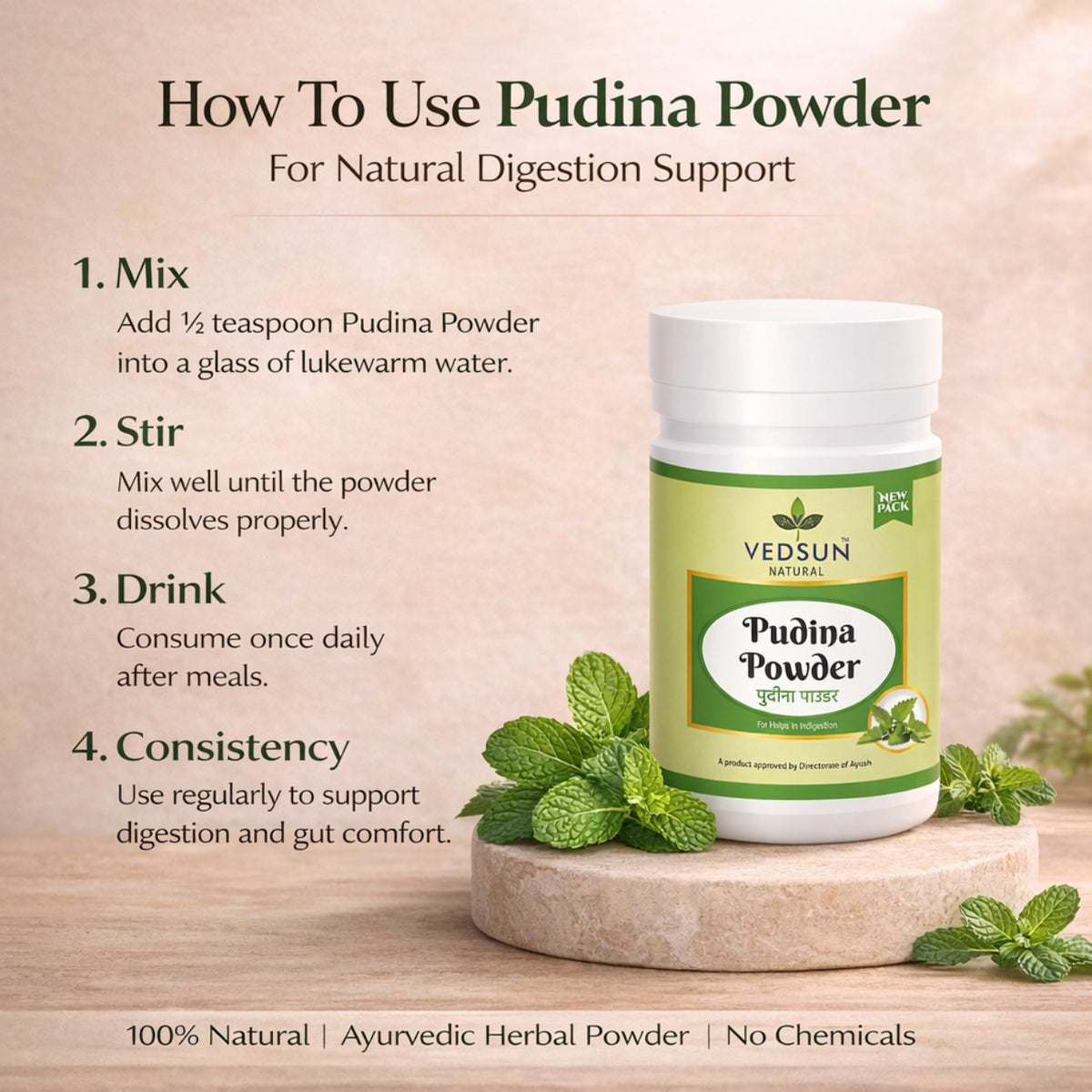 Pudina Powder by Vedsun – 100% Pure Mentha Spicata Powder for Digestion & Refreshment