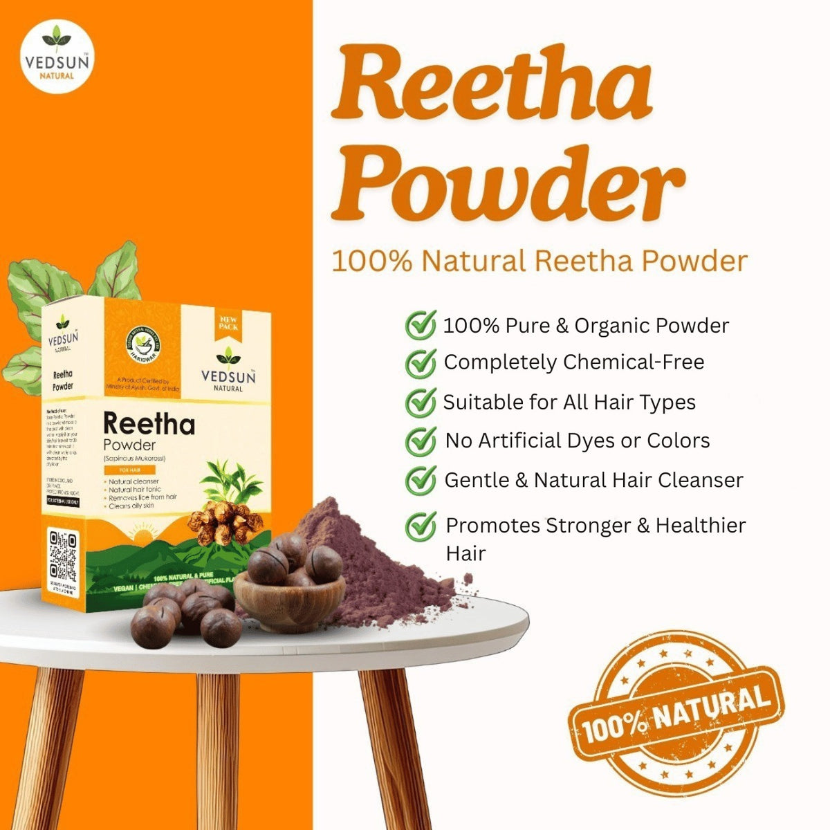 Reetha Powder – Pure Soapnut for Hair Wash, Dandruff Control & Scalp Health