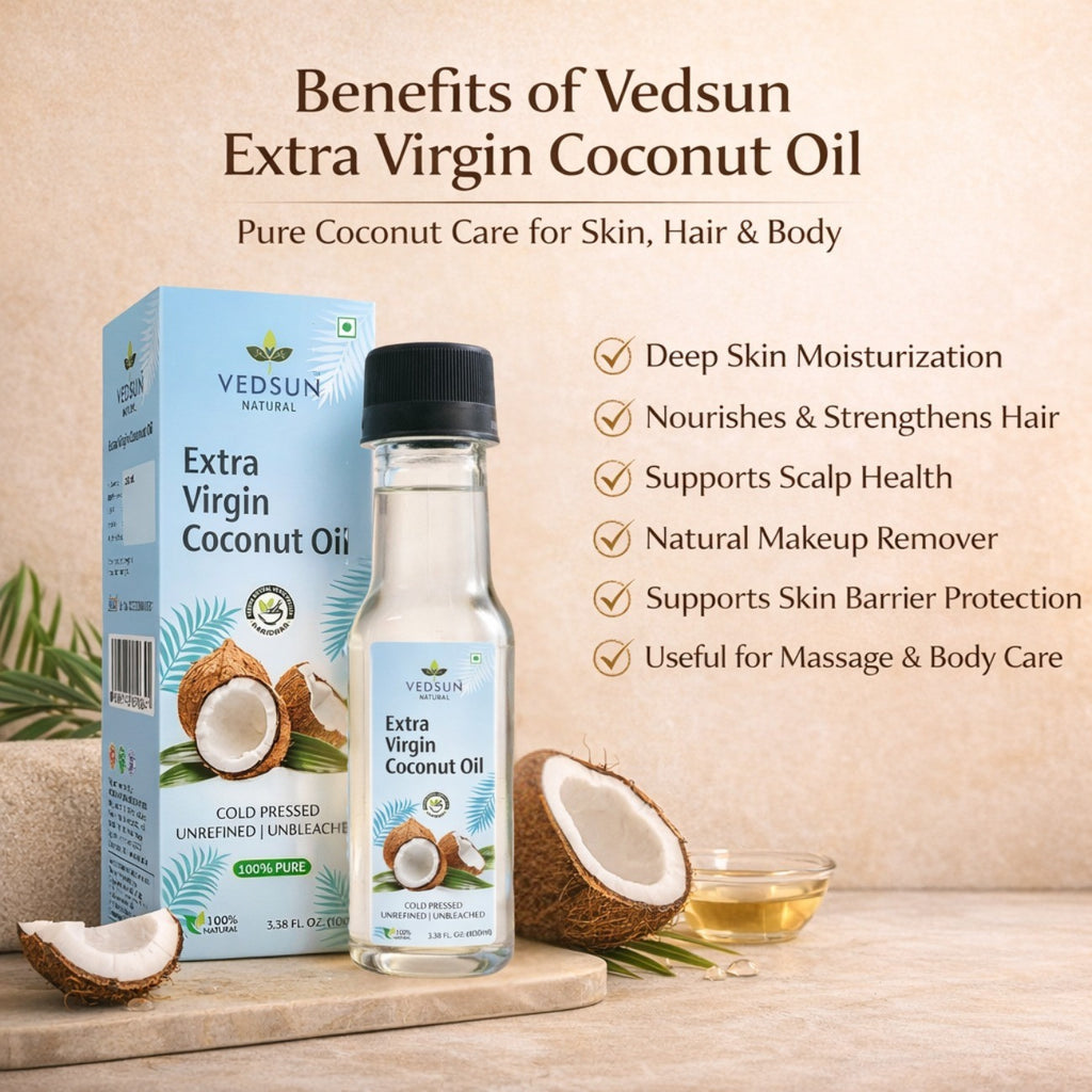 Extra Virgin Coconut Oil by Vedsun – Pure Cold Pressed Oil for Hair, Skin & Wellness