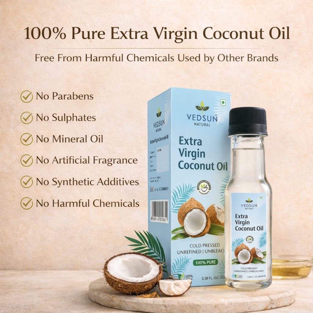 Extra Virgin Coconut Oil by Vedsun – Pure Cold Pressed Oil for Hair, Skin & Wellness
