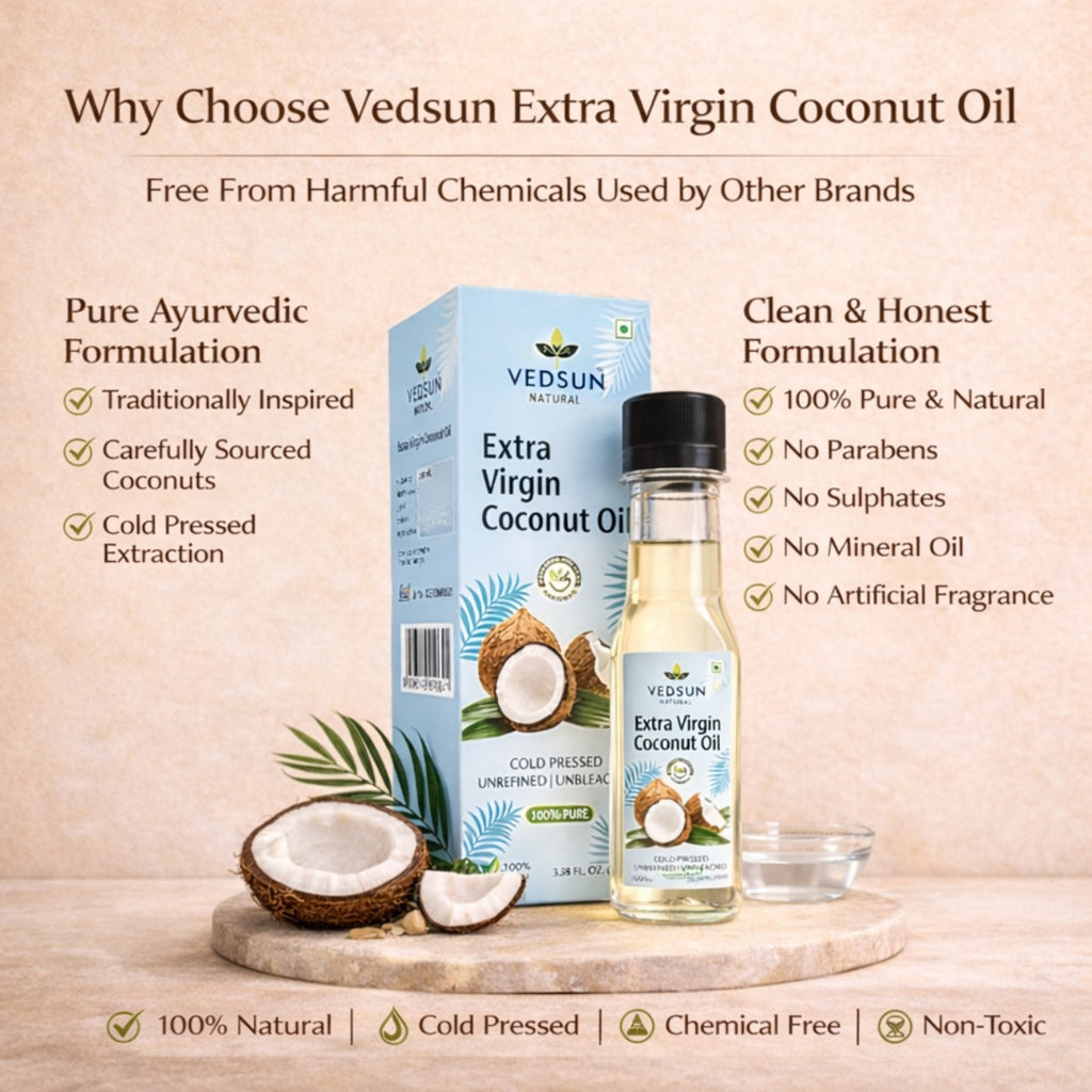 Extra Virgin Coconut Oil by Vedsun – Pure Cold Pressed Oil for Hair, Skin & Wellness