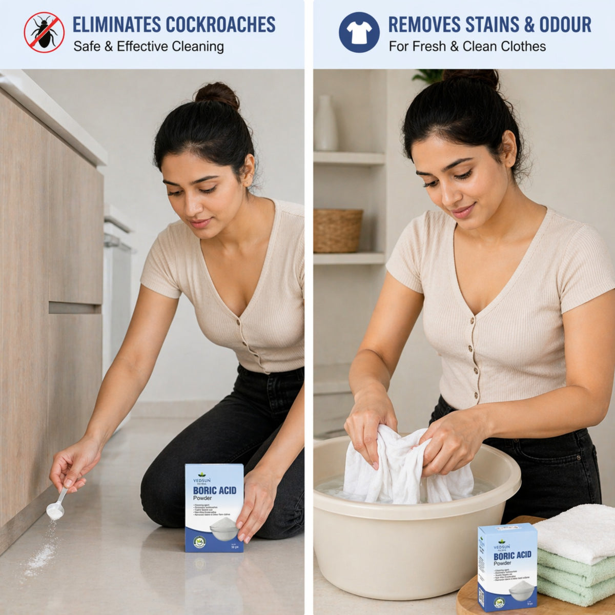 Vedsun Boric Acid Powder – Effective Cockroach & Ant Killer for Home Cleaning & Pest Control