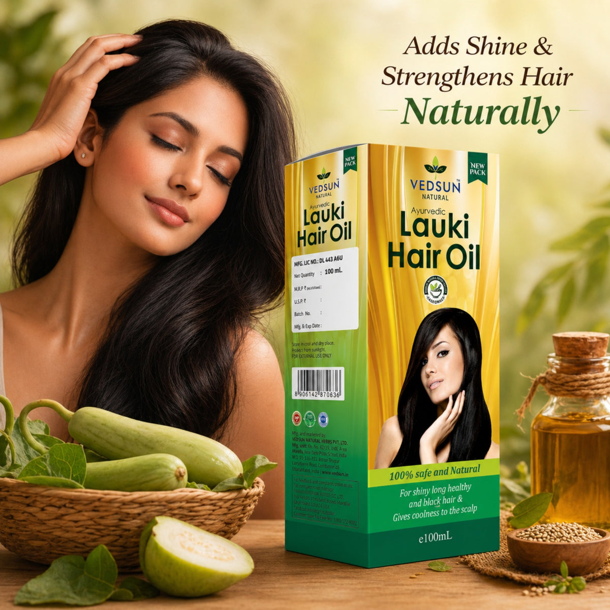 Vedsun Bottle Gourd Hair Oil – Herbal Lauki Oil for Natural Hair Growth & Scalp Nourishment