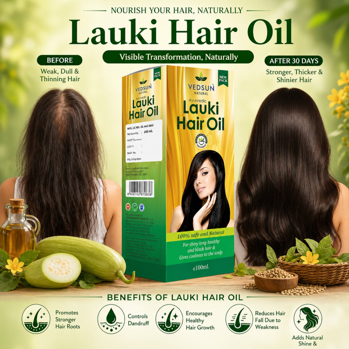 Vedsun Bottle Gourd Hair Oil – Herbal Lauki Oil for Natural Hair Growth & Scalp Nourishment